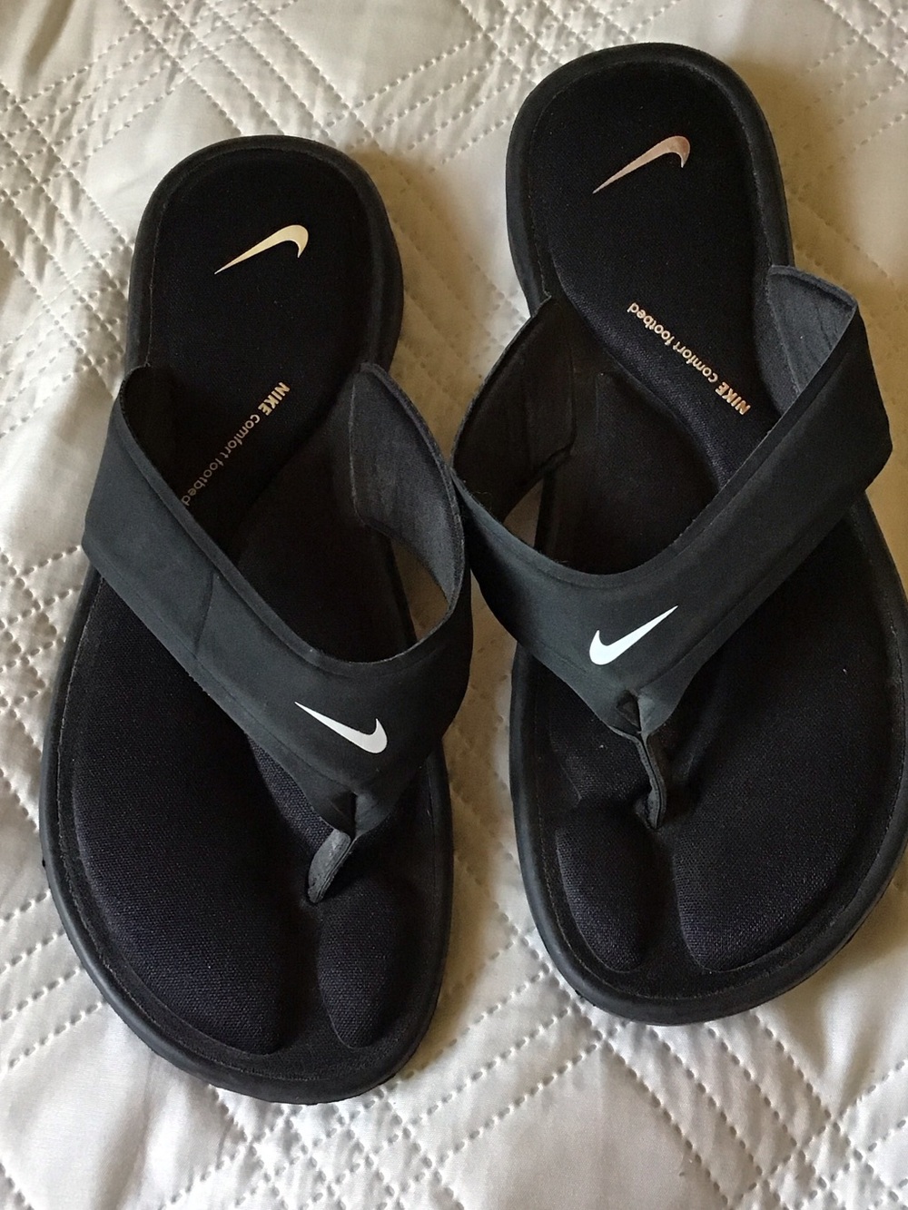 Nike Black Flip-Flop Sandals with White Swoosh
